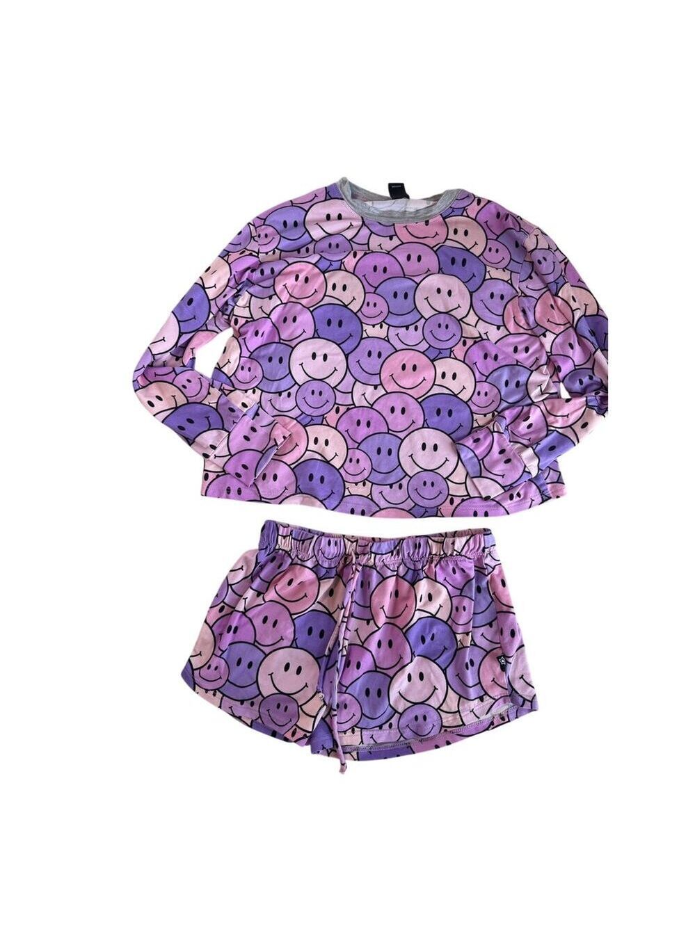 PixieLane Kids Purple & Pink Smiley Face Lounge Pajama Set - Size 9/10